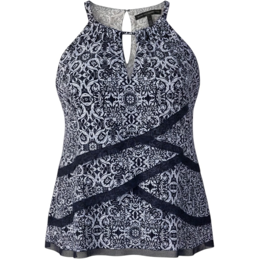 White House Black Market Blue Damask Tiered Halter Top NWT Size S - Picture 1 of 8